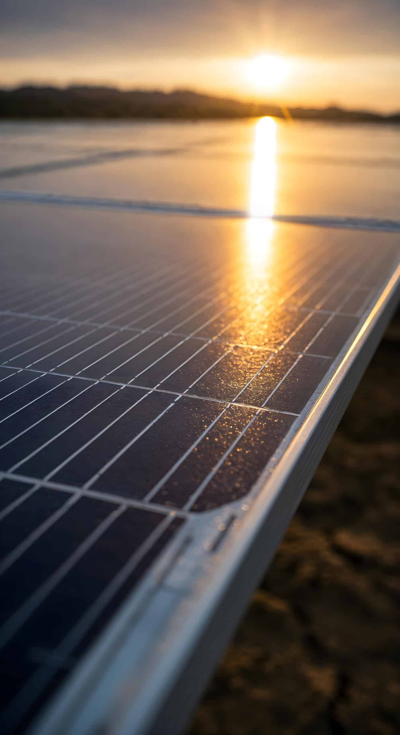 Panneaux photovoltaïques au coucher du soleil